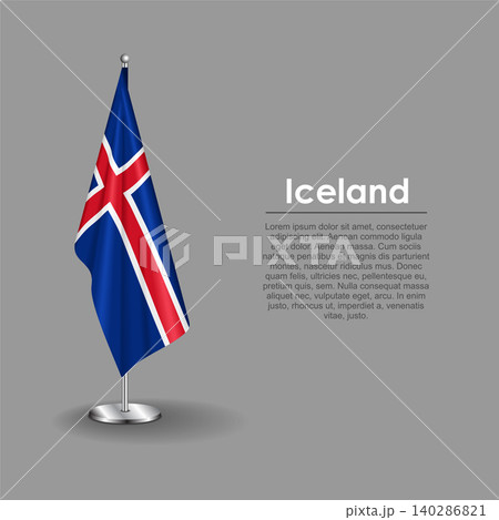 Icelandic national flag on a metallic vertical stand. Vector illustration. Icelandic national flag on a metallic vertical stand. Vector illustration. 140286821