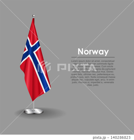Norwegian national flag on a metallic vertical stand. Vector illustration. Norwegian national flag on a metallic vertical stand. Vector illustration. 140286823