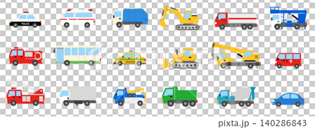 働く車18種類のイラストセット 働く車18種類のイラストセット 140286843