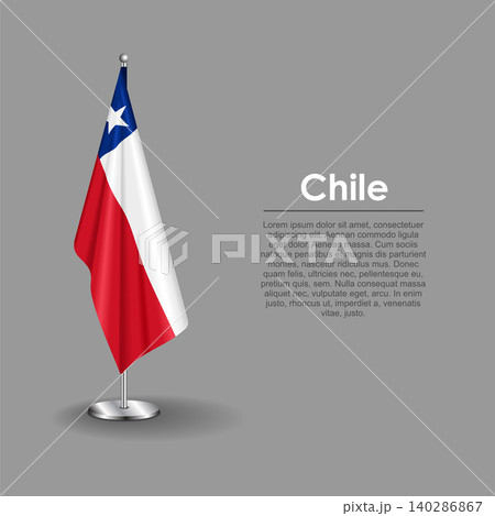Chilean national flag on a metallic vertical stand. Vector illustration. 140286867