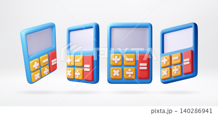 3D Set of blue plastic calculators. 140286941