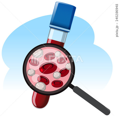 Blood Sample Analysis with Magnifying Glass Illustration Blood Sample Analysis with Magnifying Glass Illustration 140286948
