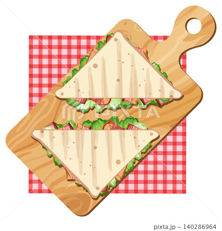 Grilled Triangle Sandwiches on Wooden Cutting Board 140286964