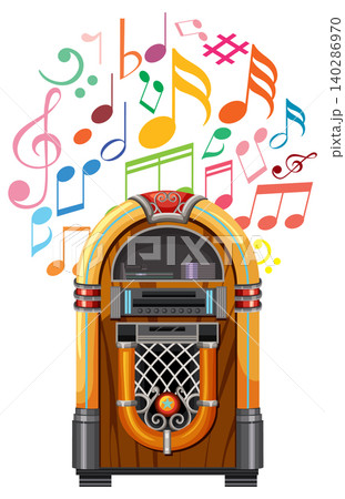Retro Jukebox with Colorful Musical Notes Retro Jukebox with Colorful Musical Notes 140286970