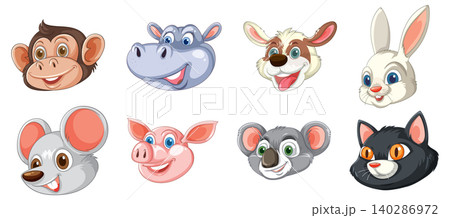 Cartoon Animal Faces Collection with Expressive Smiling Characters Cartoon Animal Faces Collection with Expressive Smiling Characters 140286972