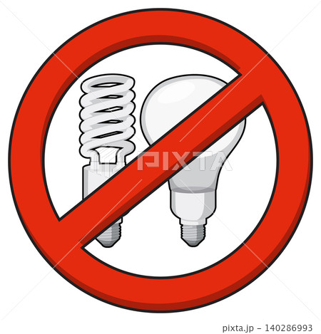 Prohibition Sign Over Incandescent and CFL Light Bulbs Prohibition Sign Over Incandescent and CFL Light Bulbs 140286993