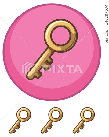 Golden Key Icon on Pink Circular Background Vector 140287034