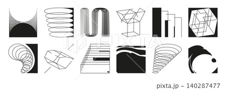 Y2K brutalist geometric icons set on white Y2K brutalist geometric icons set on white 140287477