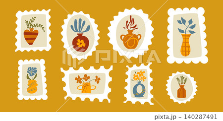 Cute floral stamp design, abstract flower motif 140287491