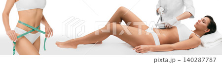 Removes fat, ultrasonic cavitation massage. woman receives massage to remove cellulite from her body, abdomen. Anti-cellulite massage with ultrasonic massager. slim body, removal fat Removes fat, ultrasonic cavitation massage. woman receives massage to remove cellulite from her body, abdomen. Anti-cellulite massage with ultrasonic massager. slim body, removal fat 140287787