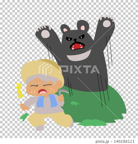 草刈りをしていたらクマに襲われたお爺さん(エフェクト付き) 草刈りをしていたらクマに襲われたお爺さん(エフェクト付き) 140288121