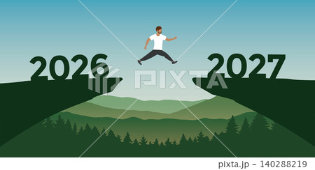 man jumping over a cliff from 2026 to 2027 vector illustration man jumping over a cliff from 2026 to 2027 vector illustration 140288219