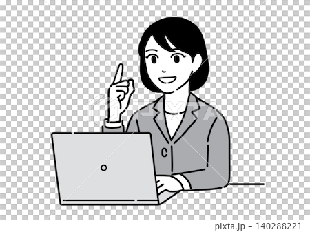 パソコンの前で指差して説明するスーツ姿の若い女性　会社員 140288221