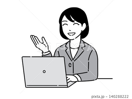 パソコンの前で手を差し伸べて説明するスーツ姿の若い女性 会社員 パソコンの前で手を差し伸べて説明するスーツ姿の若い女性 会社員 140288222