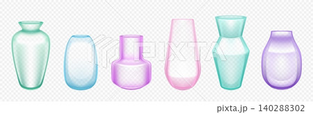 3d realistic empty glass vase, transparent carafe 140288302
