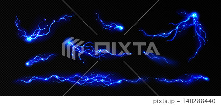 Blue lightning bolts set on transparent background Blue lightning bolts set on transparent background 140288440