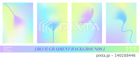 Soft flower blossoms posters set with abstract blur and spring gradation in delicate pastel mood. Floral promotion backgrounds in purple blue and green for seasonal sale. Vector collection for retail Soft flower blossoms posters set with abstract blur and spring gradation in delicate pastel mood. Floral promotion backgrounds in purple blue and green for seasonal sale. Vector collection for retail 140288446