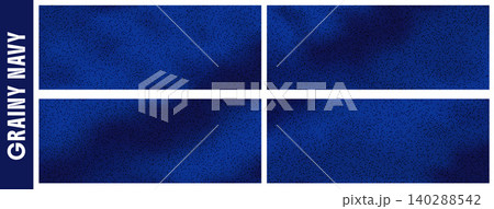 Navy grain gradient set with four blue textured panels for card. Bright blue squares and soft grain noise sit on a dark night layout. Vector gradation set isolated for holiday winter project design 140288542
