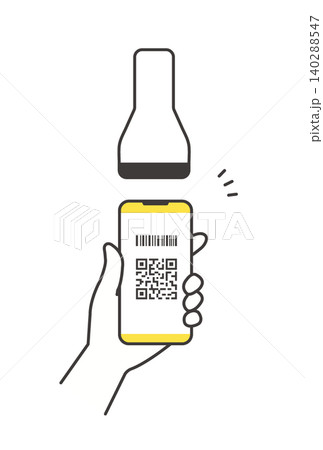 スマホでQRコード決済をするキャッシュレス決済のイラスト（バーコード読み取り） 140288547