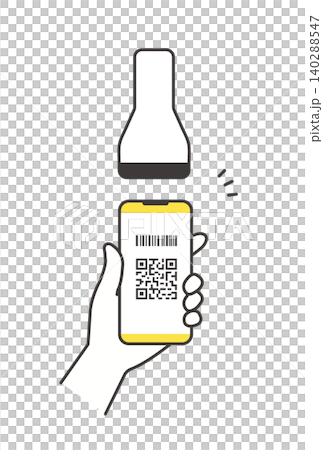 スマホでQRコード決済をするキャッシュレス決済のイラスト（バーコード読み取り） 140288547