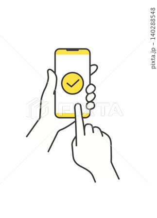 スマホ決済の認証完了画面をタップする手元のイラスト 140288548