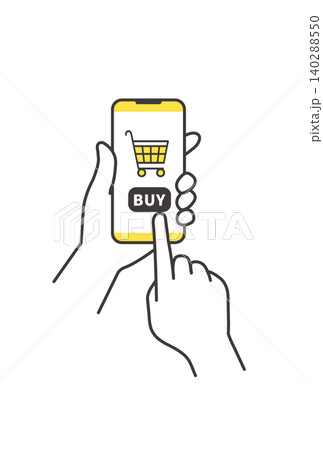 スマホでオンラインショッピングの購入ボタンを押すイラスト 140288550