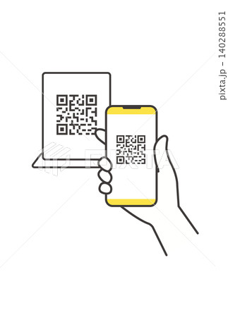 スマホでQRコードを読み取るキャッシュレス決済のイラスト スマホでQRコードを読み取るキャッシュレス決済のイラスト 140288551