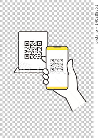 スマホでQRコードを読み取るキャッシュレス決済のイラスト スマホでQRコードを読み取るキャッシュレス決済のイラスト 140288551