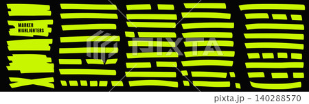 Highlight marker text strokes with rough felt edges for bold patch emphasis. Green swipe scribble lines and underline elements on dark backdrop. Vector highlight text marker set for poster isolated Highlight marker text strokes with rough felt edges for bold patch emphasis. Green swipe scribble lines and underline elements on dark backdrop. Vector highlight text marker set for poster isolated 140288570