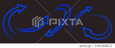 Glowing neon arrow set, blue curvy pointers Glowing neon arrow set, blue curvy pointers 140288622