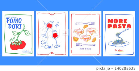 Italian summer poster set with traditional seafood 140288635