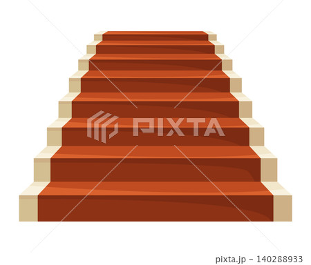 Game castle stairs in cartoon style. Medieval ancient ladder flights without railings, wood step treads and rock risers with cracked details. Vector staircase isolated on white Game castle stairs in cartoon style. Medieval ancient ladder flights without railings, wood step treads and rock risers with cracked details. Vector staircase isolated on white 140288933