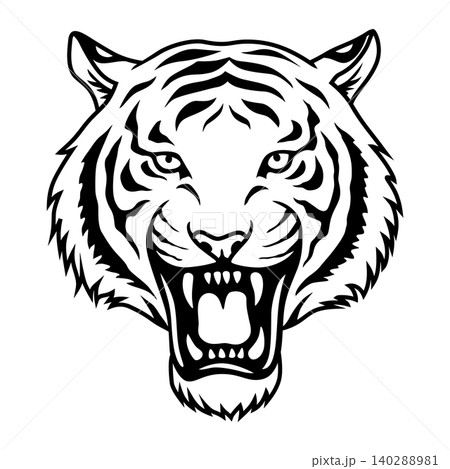 Tiger head icon in black and white. Tiger head design 140288981