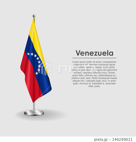 Venezuelan national flag on a metallic vertical stand. Vector illustration. 140289011