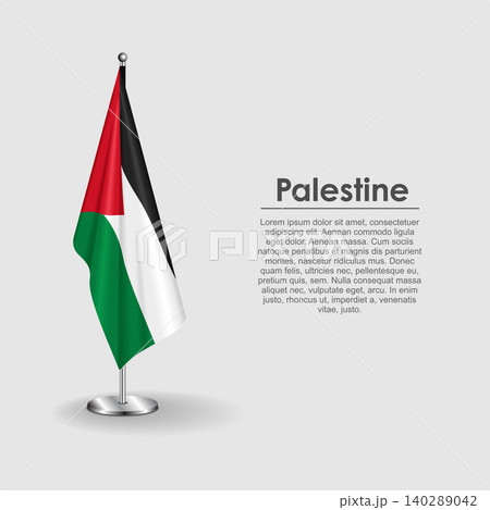 Palestinian national flag on a metallic vertical stand. Vector illustration. 140289042