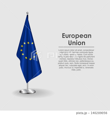 European Union national flag on a metallic vertical stand. Vector illustration. European Union national flag on a metallic vertical stand. Vector illustration. 140289056