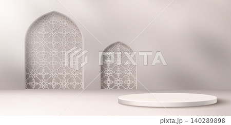 Elegant Ramadan podium with arch, islamic pattern Elegant Ramadan podium with arch, islamic pattern 140289898