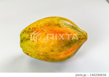 Whole ripe papaya fruit isolated on white background 140290636