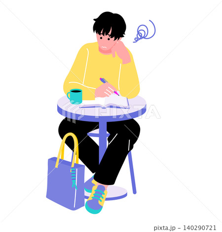 カフェで悩む男性のイラスト 困惑・ストレス・行き詰まり カフェで悩む男性のイラスト 困惑・ストレス・行き詰まり 140290721