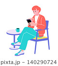 カフェでスマホを使う若い男性のイラスト SNS・デジタル・リラックス カフェでスマホを使う若い男性のイラスト SNS・デジタル・リラックス 140290724
