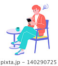 スマホを見て困惑する若い男性のイラスト トラブル・悩み・ストレス スマホを見て困惑する若い男性のイラスト トラブル・悩み・ストレス 140290725