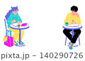 カフェで作業する男女のイラスト ノートとパソコン・スタディ・カップル風 カフェで作業する男女のイラスト ノートとパソコン・スタディ・カップル風 140290726