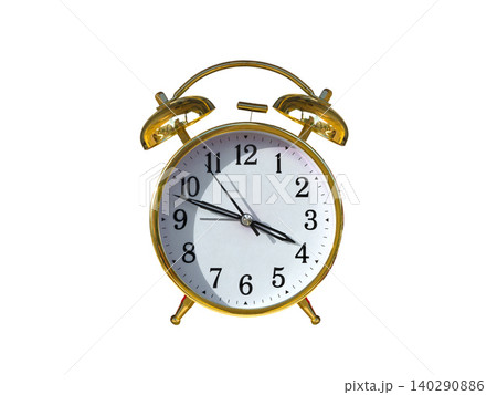 gold plated table alarm clock isolated on white background gold plated table alarm clock isolated on white background 140290886