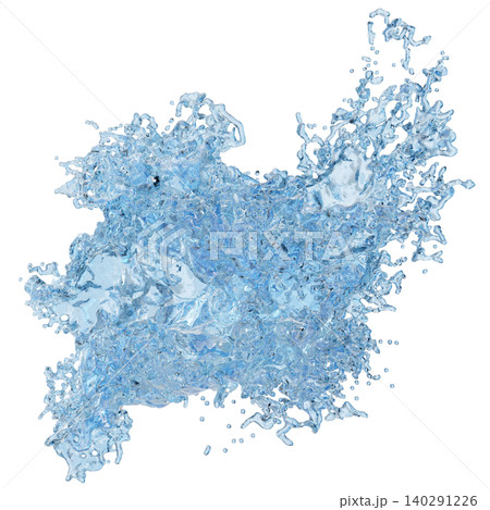 Water splash appears in a three dimensional design with clear details. The splash shows droplets and waves isolated from any background for a distinct view 140291226
