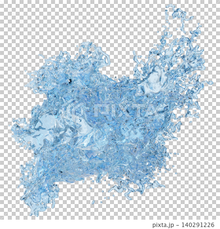 Water splash appears in a three dimensional design with clear details. The splash shows droplets and waves isolated from any background for a distinct view 140291226