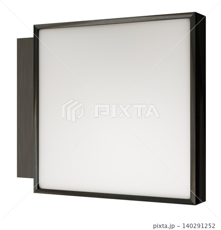 The signboard is shown in a rectangular shape with a simple design. It has a three-dimensional look and is cut out for display purposes. The background is clear 140291252