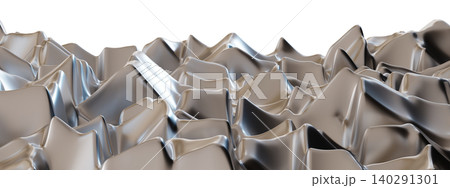 The artwork shows a chrome surface with peaks and valleys rendered in three dimensions. The cut out effect highlights the shiny texture against a clear background The artwork shows a chrome surface with peaks and valleys rendered in three dimensions. The cut out effect highlights the shiny texture against a clear background 140291301