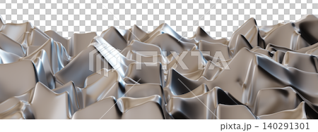 The artwork shows a chrome surface with peaks and valleys rendered in three dimensions. The cut out effect highlights the shiny texture against a clear background The artwork shows a chrome surface with peaks and valleys rendered in three dimensions. The cut out effect highlights the shiny texture against a clear background 140291301