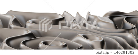 This artwork features a three-dimensional design created from chrome with fluid shapes and smooth curves. The abstract layout stands out against a clear background, emphasizing its form and texture This artwork features a three-dimensional design created from chrome with fluid shapes and smooth curves. The abstract layout stands out against a clear background, emphasizing its form and texture 140291302