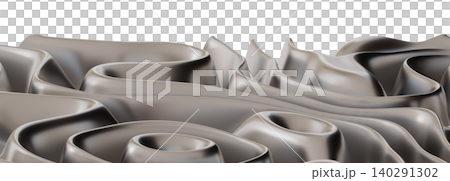 This artwork features a three-dimensional design created from chrome with fluid shapes and smooth curves. The abstract layout stands out against a clear background, emphasizing its form and texture This artwork features a three-dimensional design created from chrome with fluid shapes and smooth curves. The abstract layout stands out against a clear background, emphasizing its form and texture 140291302
